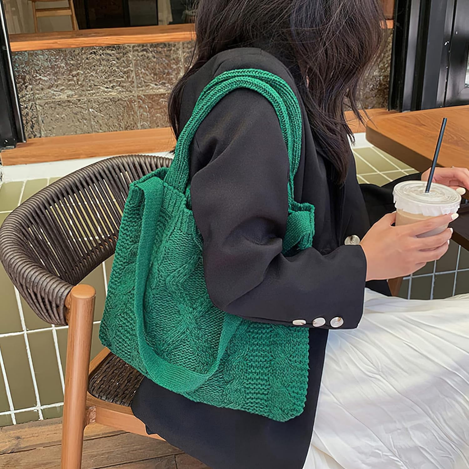 LinYooLi Women's Cute Crochet Tote Bag Aesthetic Y2k Knitted Beach Bag Hobo Handbag Large Capacity Crossbody Shoulder Bags