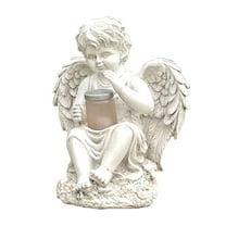 Resin Sitting Angel Statue Art Solar Lamp Garden Ornament Home Decor Decor Supplies (Boy)
