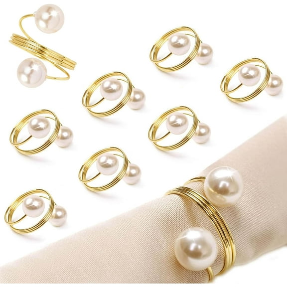 Dalrosia 8PCS Elegant Pearl Napkin Rings Metal Napkin Rings Holder Serviette Buckles for Christmas Thankgiving Wedding Party Family Gathering Dinner Table Decoration