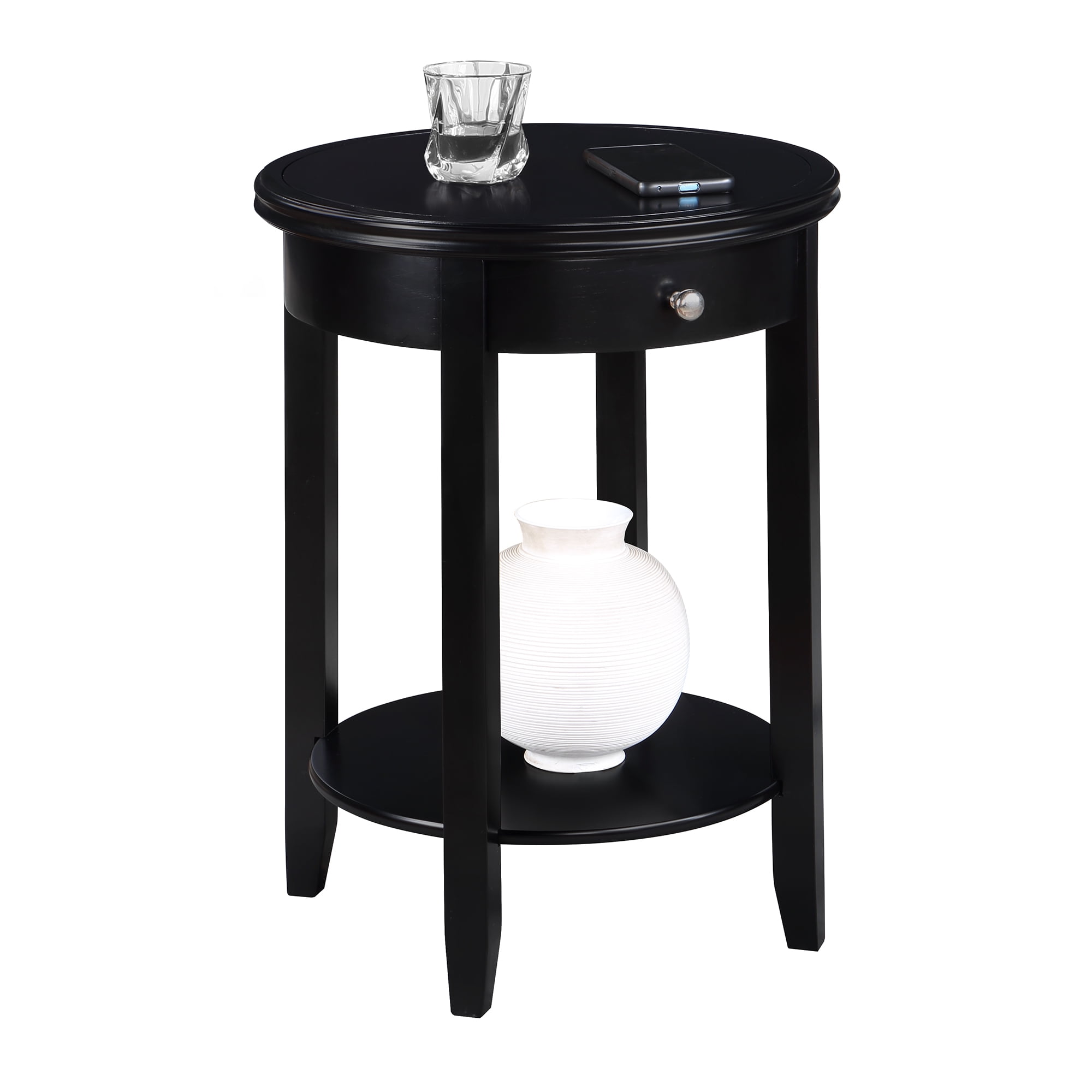 Convenience Concepts American Heritage Baldwin 1 Drawer End Table with Shelf, Black
