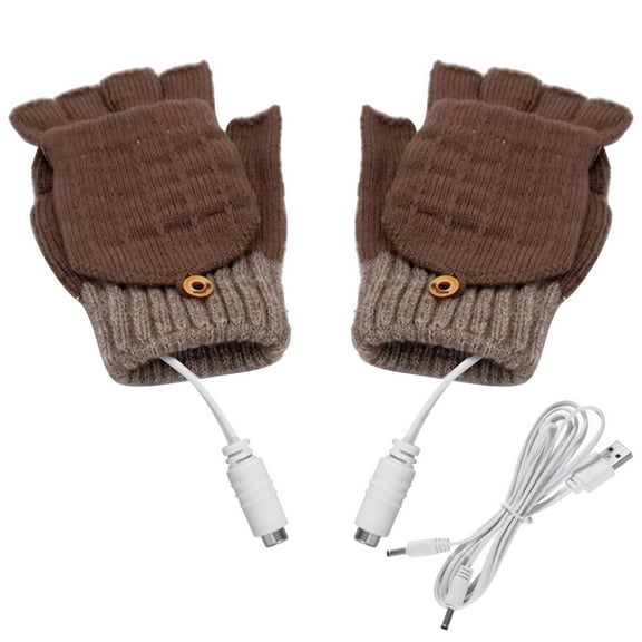 ZACPNCV Heated Scarf for USB Winter Men Women Fashion Cold Warm Heating Windproof Half Bare Finger Knit Gloves Khaki