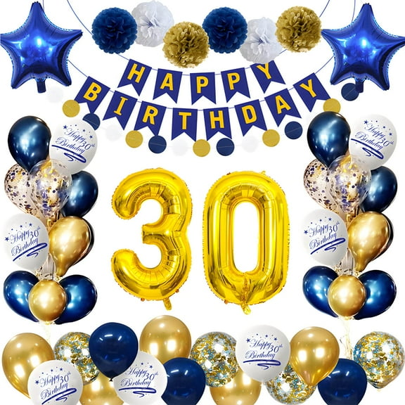 30th Birthday Balloons for Men, 30th Birthday Decorations in Gold and Blue, 30th Birthday Decorations, 30th Birthday Balloons for Women and Men, 30th Birthday Party Decorations