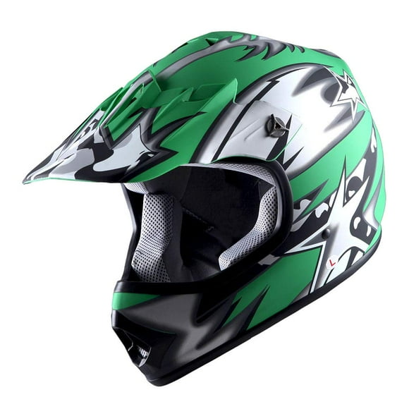 WOW Youth Kids Motocross BMX MX ATV Dirt Bike Helmet Star Matt green