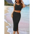 thumbnail image 5 of Women'S 2 Piece Outfits Top with Slit Bodycon Long Skirt Clothing Set Black S, 5 of 7
