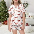 thumbnail image 4 of Toddler Silk Pajamas for Girls Cute Bow Tie Print Short Sleeve Button Down Shirt Top and Shorts Set Holiday Pajamas for Kids Toddler Girls Outfits Size 3-4 Years, 4 of 4