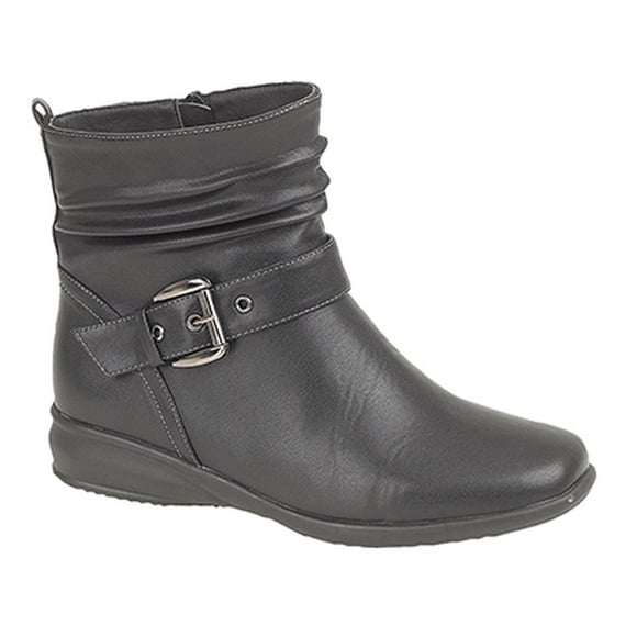 Boulevard Womens Ruched Inside Zip/Buckle Ankle Boots