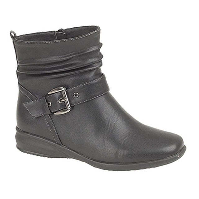 Boulevard Womens Ruched Inside Zip/Buckle Ankle Boots