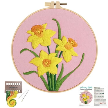 VOCHIC Daffodil Embroidery Kits for Beginners,Cross Stitch Kit for Adults,DIY Needlepoint Kits for Starters Including Embroidery Cloth Floral Pattern and Instructions