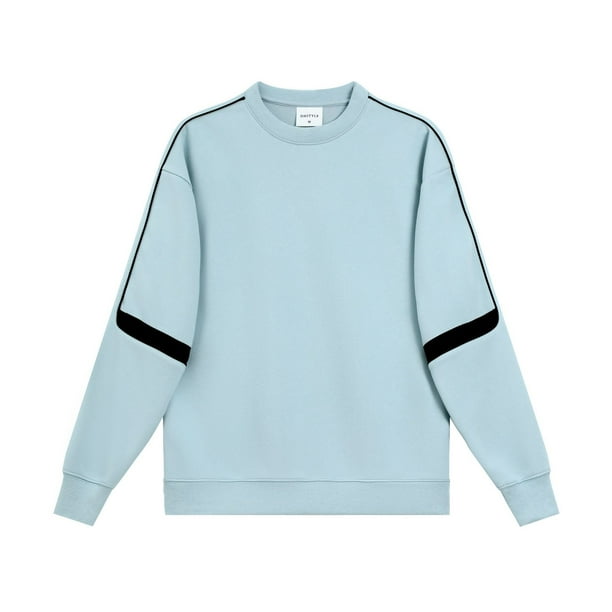 Heavyweight cotton patchwork sleeve crew neck sweatshirt for men and women, casual pullover sweatshirt for spring and autumn.
