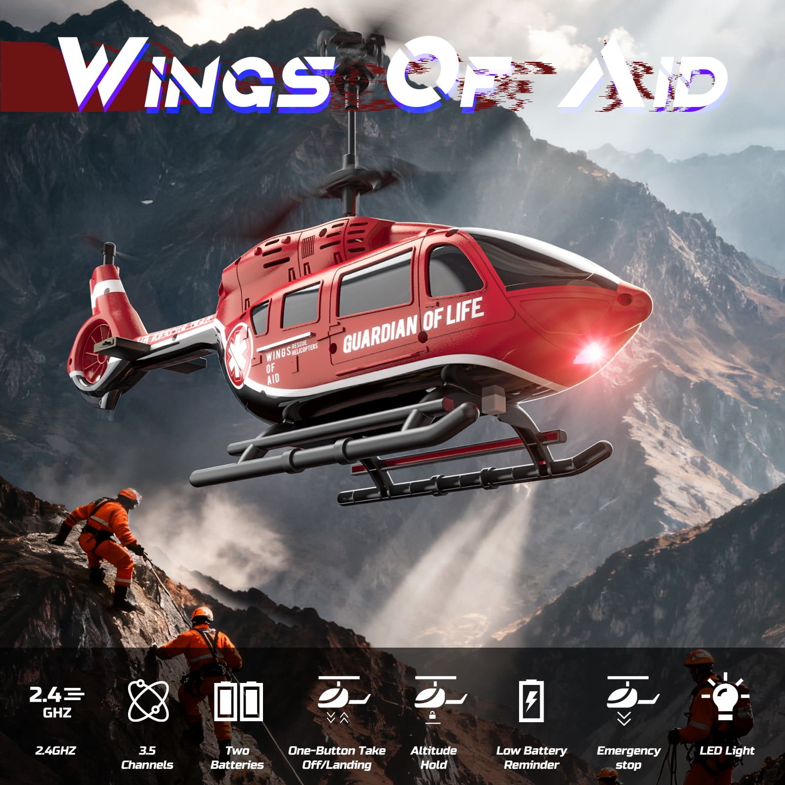 DEERC Remote Control Helicopter, Military Rescue RC Helicopter Toy with LED Lights, 2 Batteries, Altitude Hold & 2.4GHz Stable Control, Realistic Rescue Design, Ideal Gift for Kids and Adults