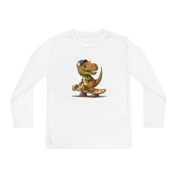 Dino Skateboard Youth Long Sleeve Competitor Tee