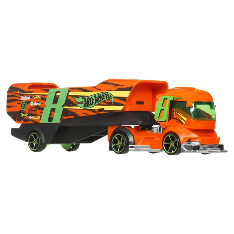 Hot Wheels Super Rigs, 1:64 Scale Toy Car and Matching Transporter