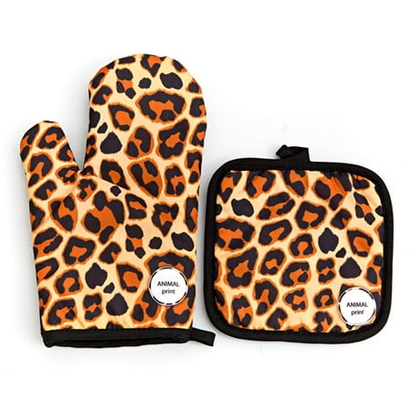 

Leopard Pattern Theme Print Oven Mitt Pot Holders Set Heat Resistant Kitchen Water proof with Inner Cotton Layer Cooking