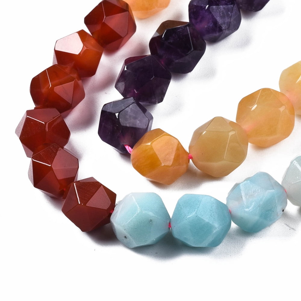 5 strand Theme Natural Tiger Eye Rose Quartz Amethyst Topaz Jade Red Agate Amazonite Sodalite Beads Strands Star Cut Round Beads Faceted 10x9~10mm Hole: 1mm 39pcs/strand 15.55 inch(39.5cm)