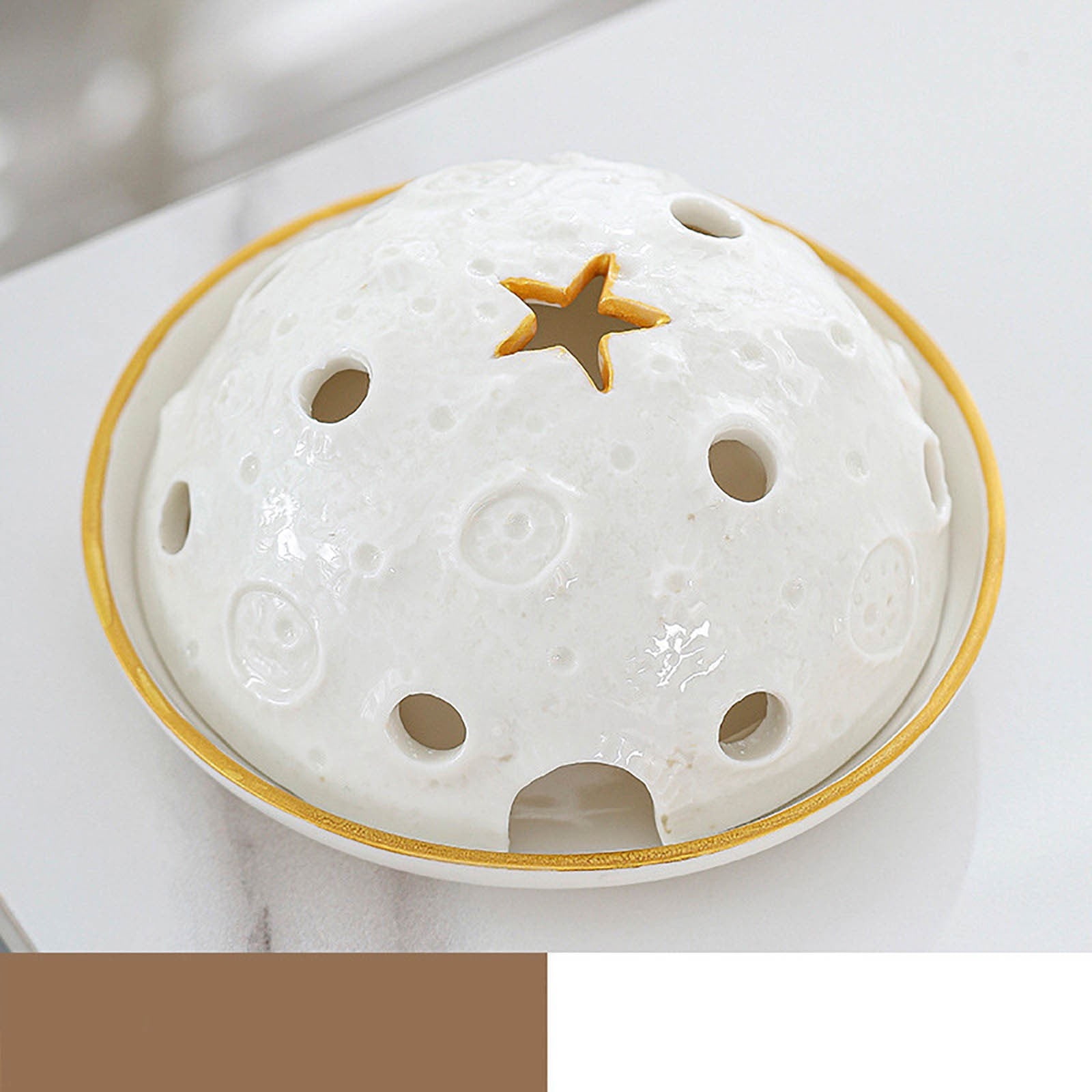 Moon Surface Ceramic Palo Santo Holder, 2-in-1 Incense Burner & Ash Catcher with Gold Rim, 5.98in
