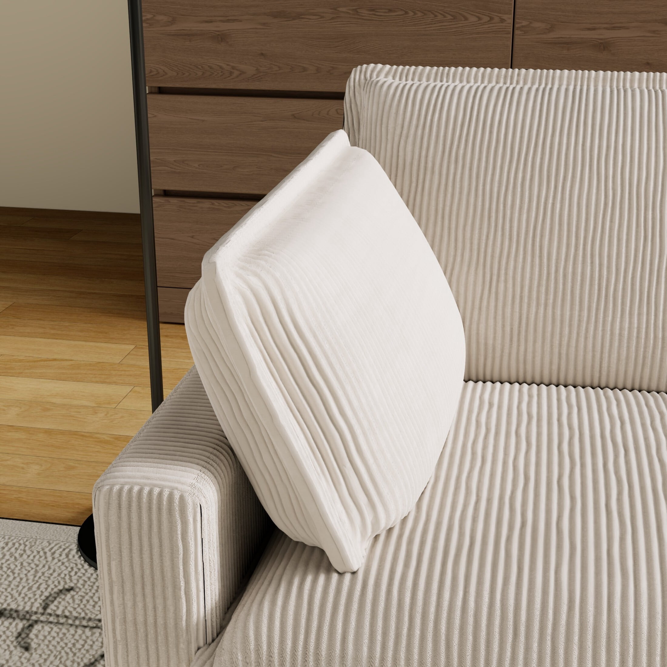 AENKYO 70.86'' Oversized Deep Seat Loveseat Sofa, Corduroy 2-Seater Couch with 4 Pillows, Cream