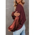 thumbnail image 4 of Women's Biking Red Sequin Patchwork Sleeve Open Back Waffle Knit Top, 4 of 5