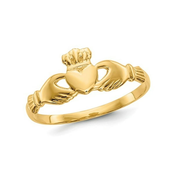 Gem And Harmony - 14K Yellow Gold Polished Ladies Claddagh Ring ...