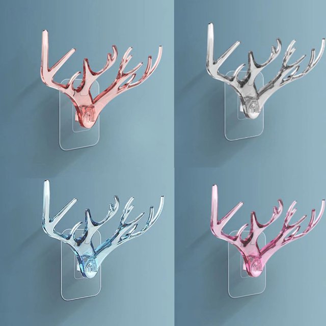 Gancho de asta de ciervo, gancho para llaves, gancho adhesivo para pared, gancho para puerta de baño, gancho para cepillo de dientes, gancho multifunción para decoración del hogar, 4 piezas ER