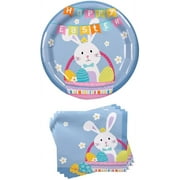 AOTA Holiday Happy Easter Bunny Party Paper Plates and Napkins, Serves 18 People – Bundle Includes 18 Luncheon Paper Plates & 18 Napkins