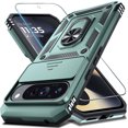 thumbnail image 1 of KOMI Case Compatible with Google Pixel 9 Pro XL Built in Slide Camera Lens Cover+Screen Protector+Finger Ring Holder Kickstand,Heavy Duty Shockproof Full Body Protective Phone Cover, Dark Green, 1 of 5