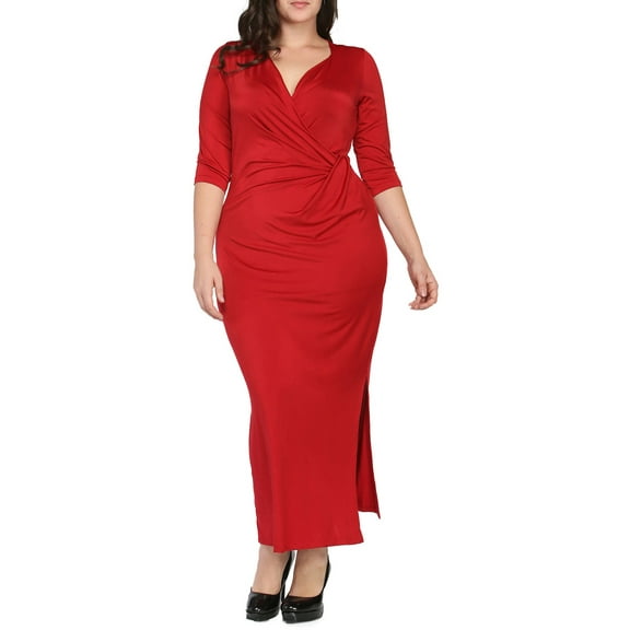 Women's Plus Size Long V-neck Wrap Dress