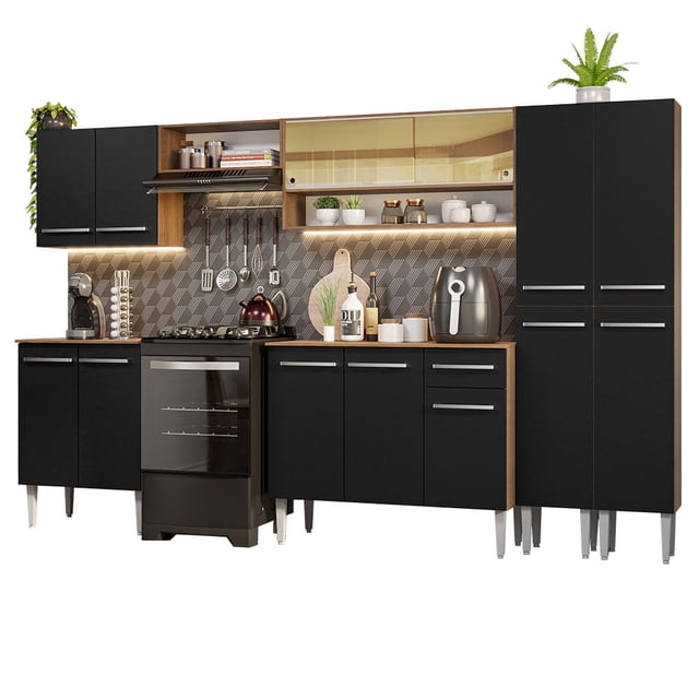 Cocina Integral 293cm Marrón/Negro Emilly Madesa 03