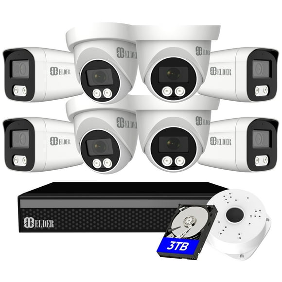 Système de Caméra de Sécurité Spotlight 4K, 8 Caméras 8Ch DVR Kit de Surveillance DIY Extérieur Câblé 3TB Audio Couleur Vision Nocturne, Système de Caméra de Sécurité à Domicile 8MP