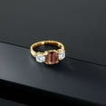 thumbnail image 3 of Gem Stone King 18K Yellow Gold Plated Silver Red Tiger Eye and White Moissanite 3 Stone Engagement Ring for Women (3.00 Cttw, Gemstone, Cushion 8MM, Size 7), 3 of 5