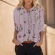 thumbnail image 3 of Gibobby Tirantes Para&nbsp;Camisa Blusa de manga cuartos con cuello en O y botones estampados de flores a la informal para mujer（Rosa， L), 3 of 4