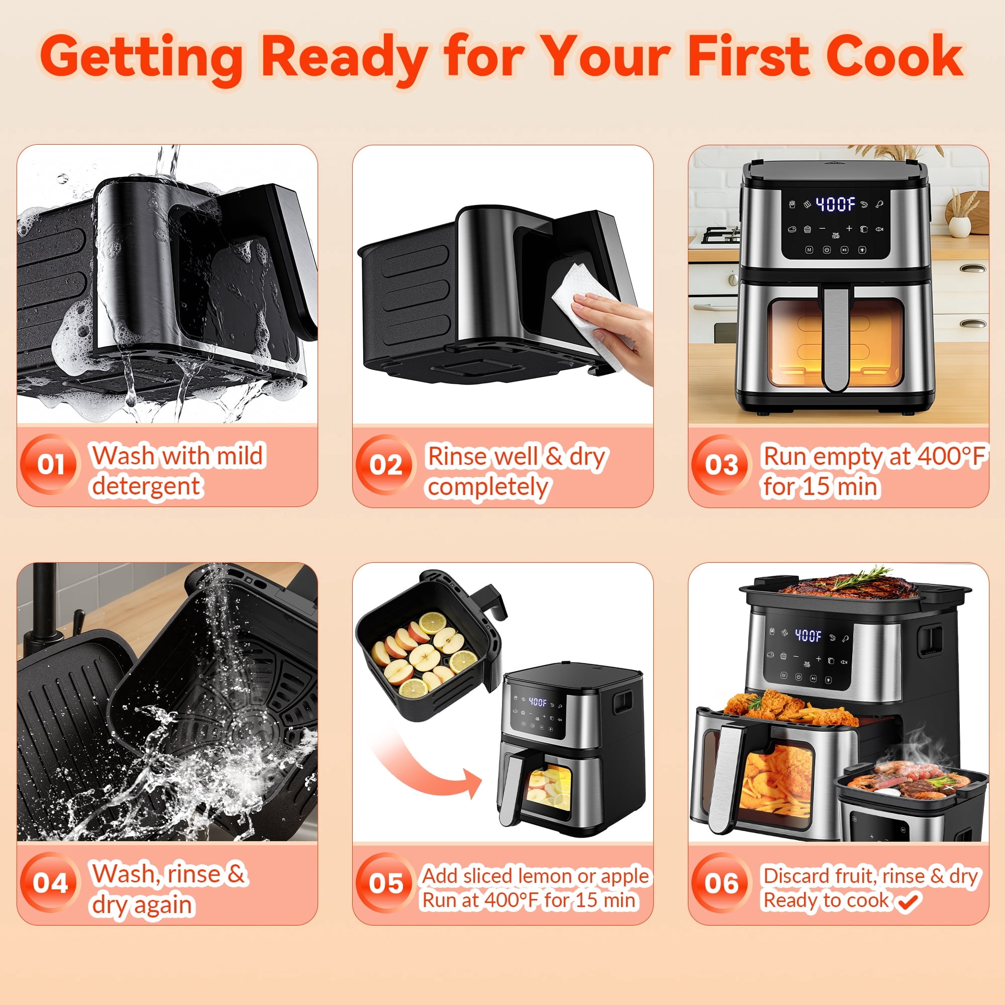 7.5 QT Visible Air Fryer Oven with Light & Baking Tray, 8-in-1 Oil-Free Digital Air Fryer, Nonstick Basket & 100 Liners, Easy Clean Family Kitchen Cooker