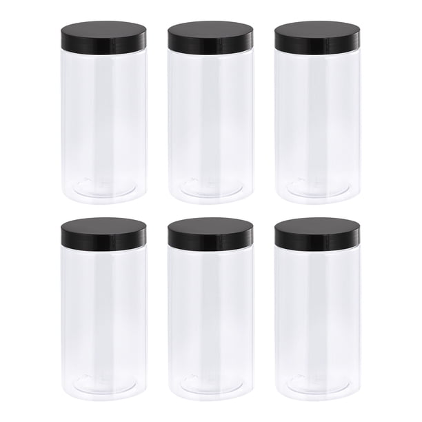 Uxcell 34oz/ 1000ml tarros redondos con tapa de tornillo negra para almacenamiento plástico claro 6 piezas
