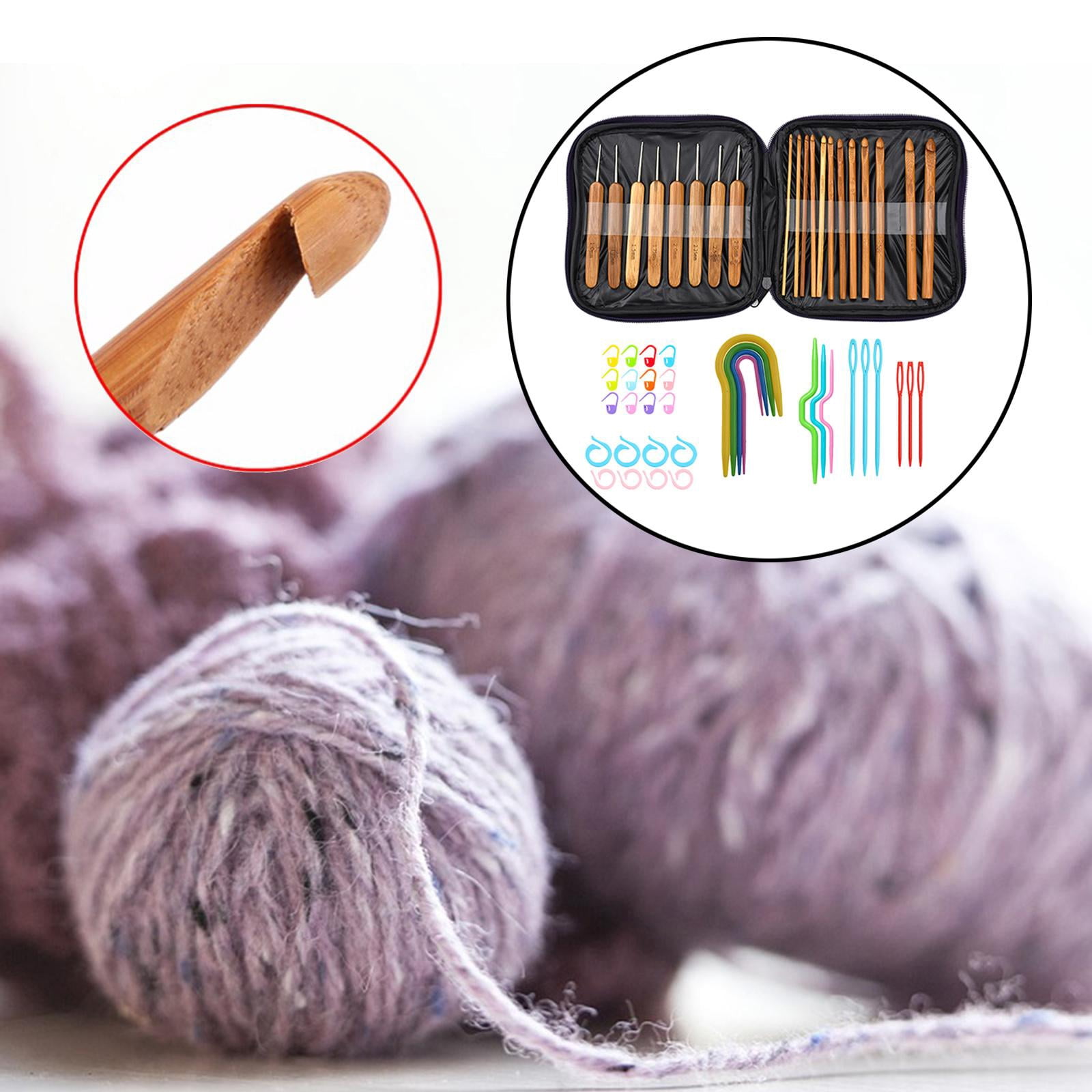 20Pcs Bamboo Crochet Hooks Set Interchangeable Yarn Knitting for Sweater Scarf Hat with Stitch Marker with Case for Adults Beginners Tool