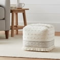 thumbnail image 3 of LR Home Small Fringe Striped Indoor Square Pouf, Ivory/Brown, 18" x 18" x 14", 3 of 11