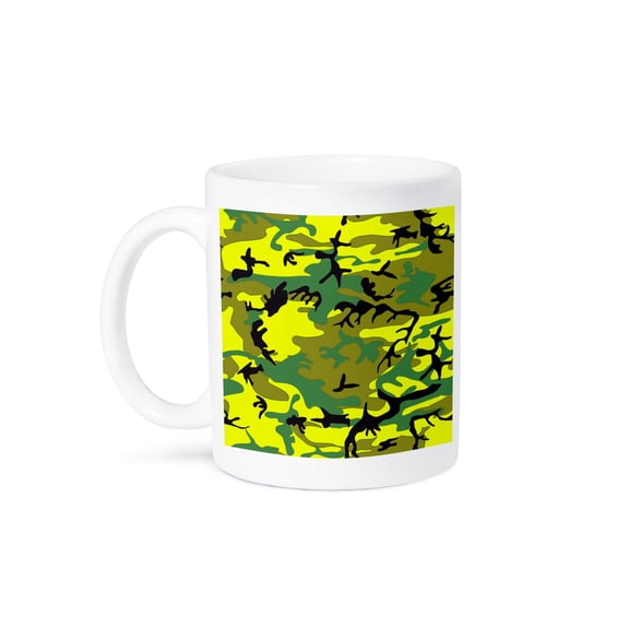 Yellow And Military Green Camouflage Pattern, 11oz Mug