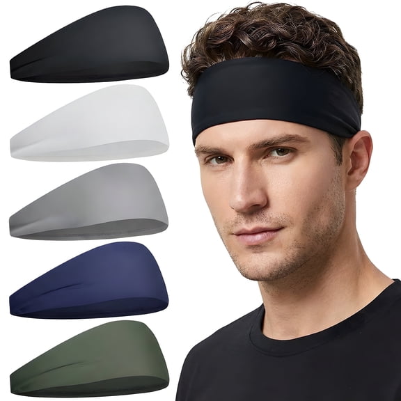 5-Pack Moisture Wicking Sweatbands, Yoga Headbands for Men & Women - Ideal for Running, Cycling