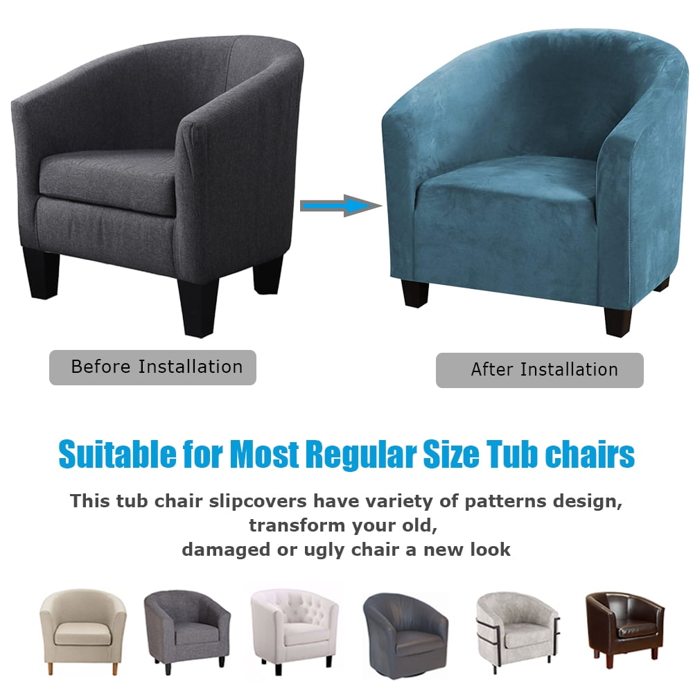 Thick Velvet Club Chair Slipcover, Stretch Armchair Covers Tub Chair Covers Sofa Couch Cover for Bar Counter Living Room Blue