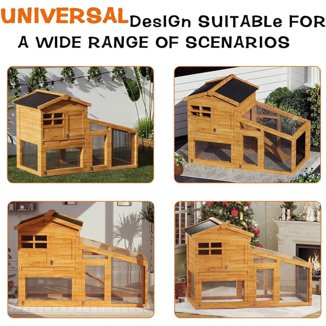 Historyli Jaula para conejos de doble capa,casa para mascotas de interior/exterior,jaula de madera para conejos con corral,bandeja extraíble,techo de asfalto resistente a la intemperie y rampa