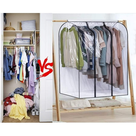 50 Extra Large Clear Hanging Garment Bags For Closet Storage Bottom Enclosed Rack Cover Sealed Wardrobe Clothes Protector Coats Suits Dresses Not Including Frame Canada Clear Hanging Garment Bags, Enclosed Garment Rack