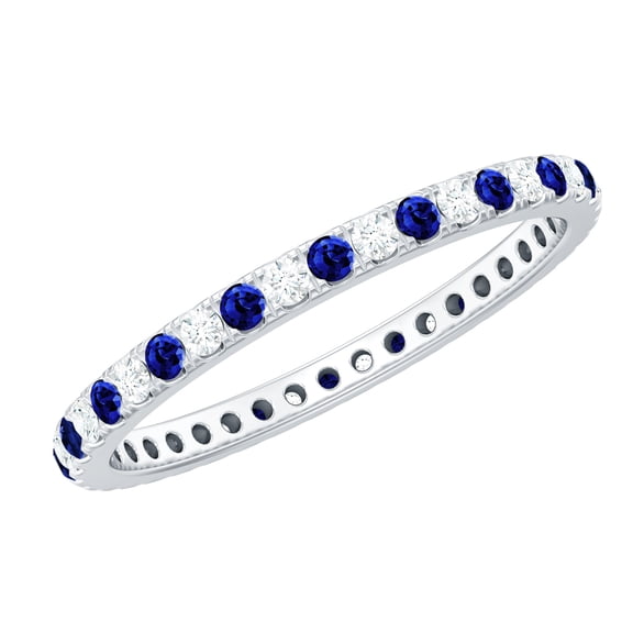 Rosec Jewels Lab Created Blue Sapphire Eternity Ring with Diamond for Women (3/4 CT), 925 Sterling Silver, US 4.00