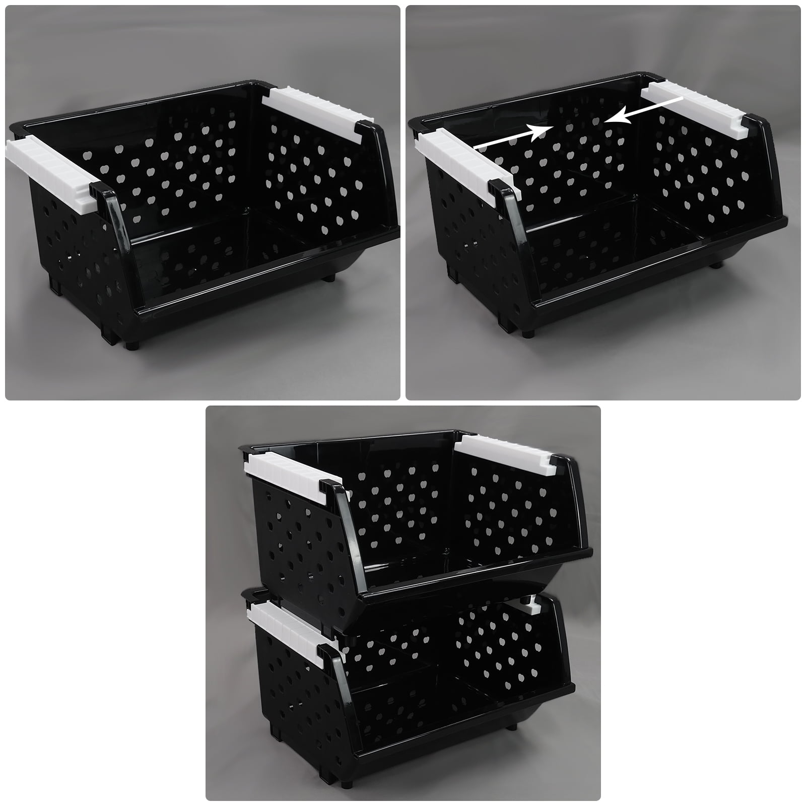Teyyvn 3 Packs Plastic Stackable Storage Baskets, Stacking Plastic Bins for Organizer,  Black