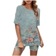 thumbnail image 1 of Mikilon Ensemble Élégant pour Femmes 2 Pcs Mode Col Rond Blouse Manches Courtes Hauts Shorts Ensemble Décontracté Vert S, 1 of 5
