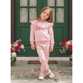 thumbnail image 4 of BemeyourBBs Toddler Baby Girl Valentines Day Outfits Cute Girls Fall Winter Spring Clothes Sweatsuit Love Letters Embroidery Ruffle Long Sleeve Sweatshirt with Pants Set, 4 of 9