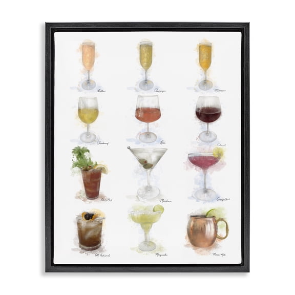 Stupell Industries Soft Artisanal Cocktails Menu Food & Beverage Painting Black Floater Framed Canvas Art Print Wall Art, 17 x 21