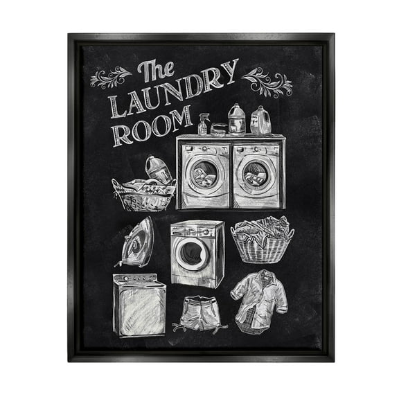 Laundry Room Vintage Drawings Typography Graphic Art Jet Black Framed Art Print Wall Art