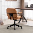 thumbnail image 3 of DUOMAY Retro Home Office Computer Desk Chair with Armrest, Modern PU Leather Mid Back Swivel Task Chair Rolling Adjustable Office Guest Chair for Home Office, Light Brown, 3 of 18
