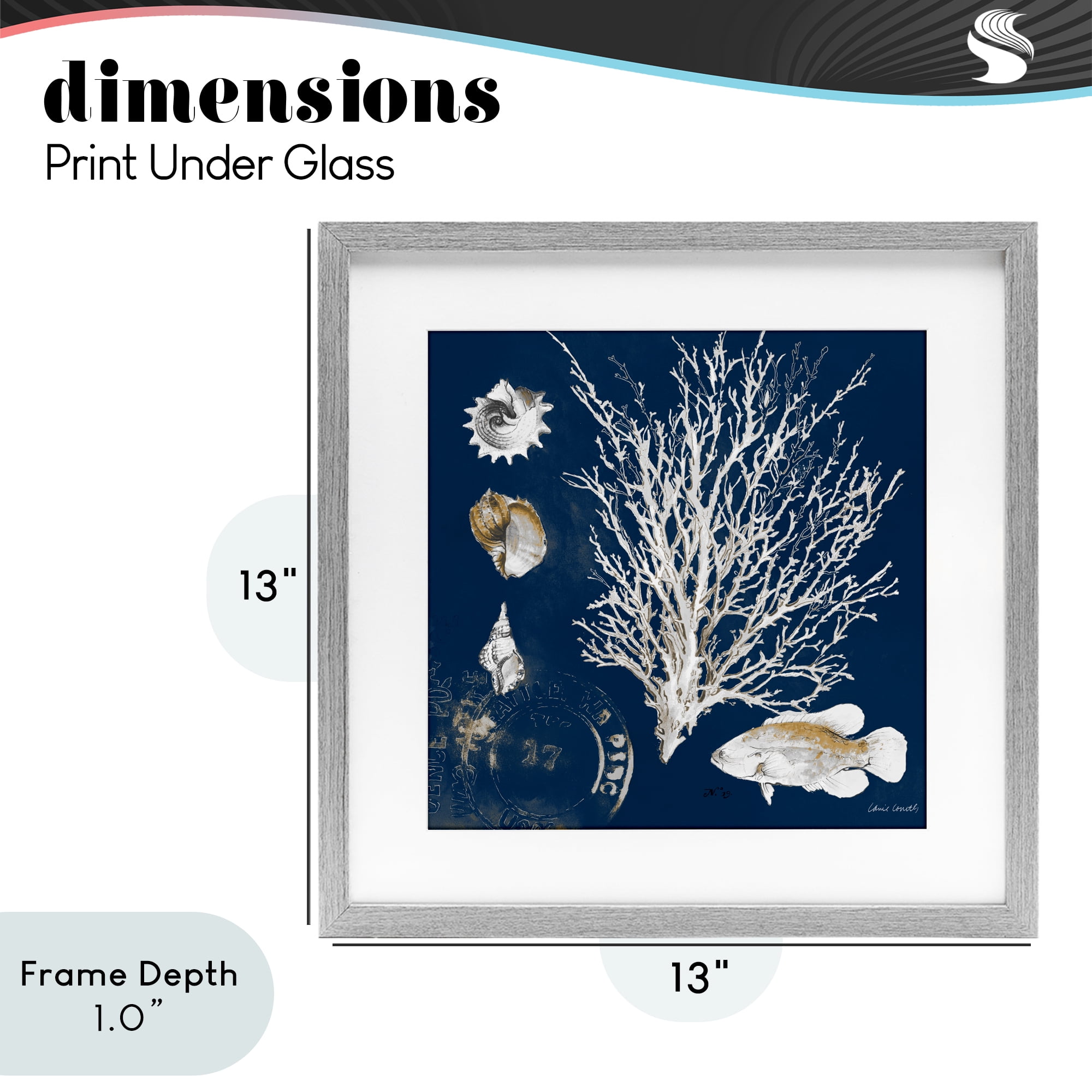 Stupell Industries Coral Medley on Navy Gray Framed Print Under Glass, design by Lanie Loreth