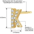 thumbnail image 3 of Initial Stud Earrings Letter K, 925 Sterling Silver Post with Zirconia Gold Pleated, 3 of 4