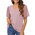thumbnail image 1 of Camisa de manga corta acampanada con cuello en V para mujer, Top informal de verano para ocio, oficina y escuela, 1 of 5