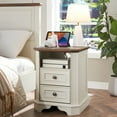 thumbnail image 4 of OKD Farmhouse Nightstand with Charging Station, End Table with 2 Drawers for Living Room, Side Table, Vintage White, 4 of 7